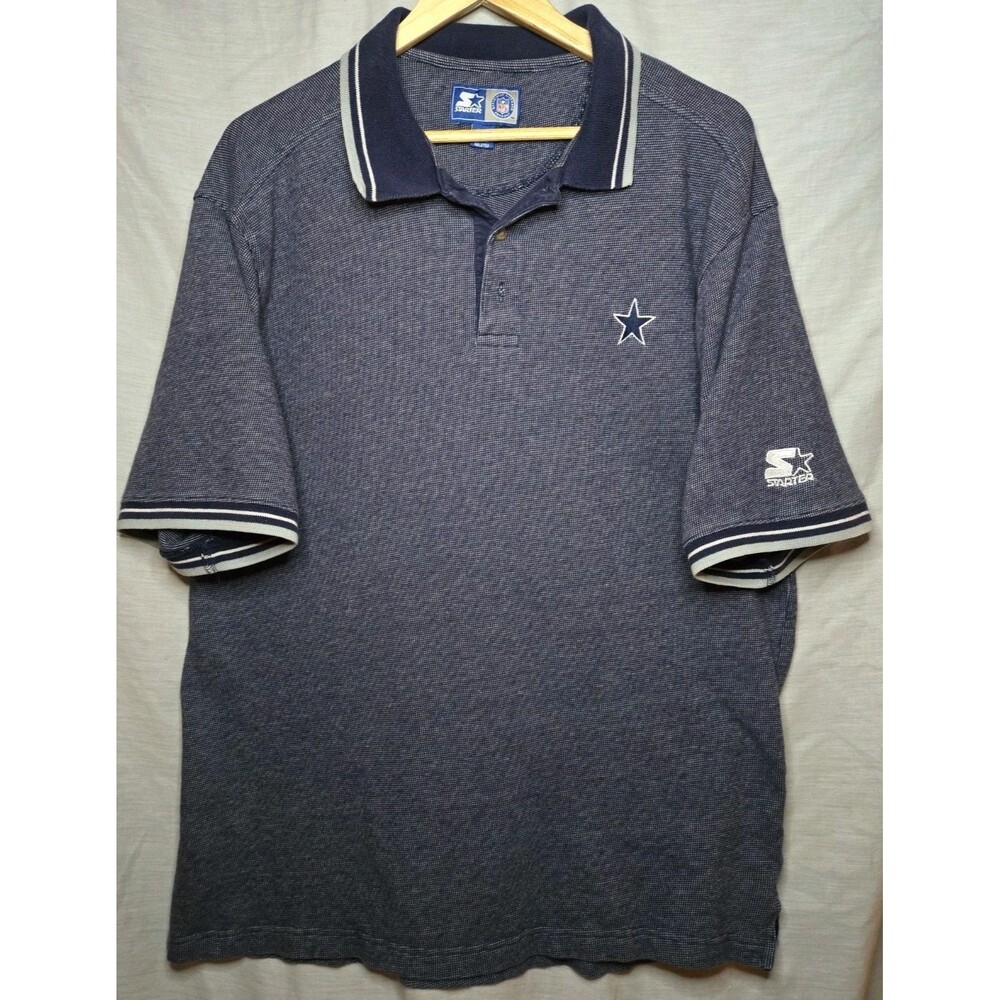 Vtg Starter Dallas Cowboys Polo Shirt Mens XL Blue Gray 90s Cotton Knit NFL Team